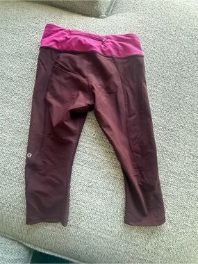 lululemon athletica Maroon Capri Leggings with Pink Waistband